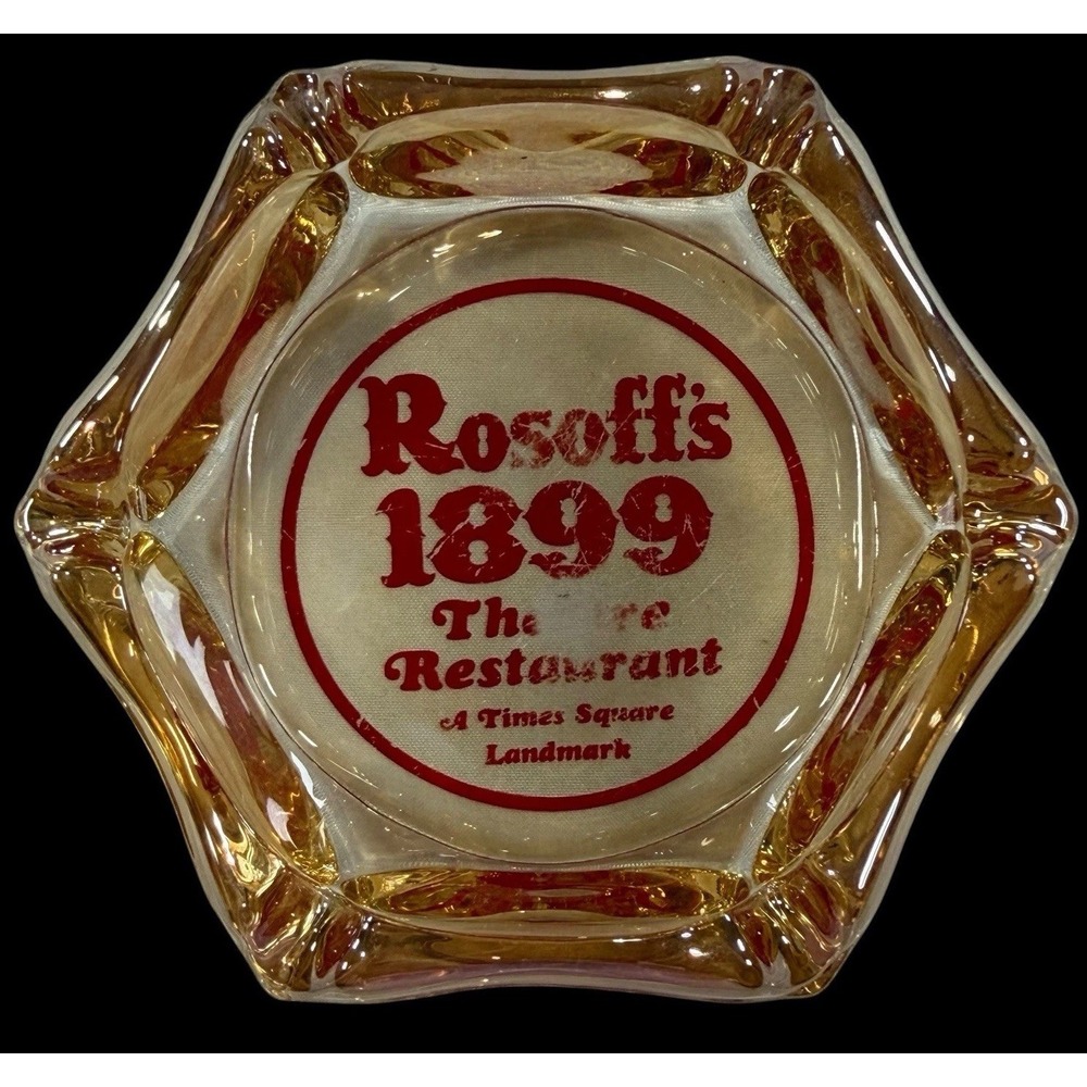 Rosoff's Glass Amber Vintage Ashtray 1899 Theatre Restaurant Times Square NY